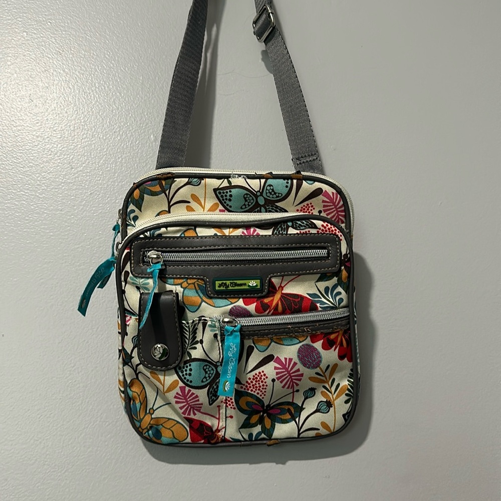 Lily Bloom Adjustable Crossbody Butterfly Print Purse 9”x8”x2”